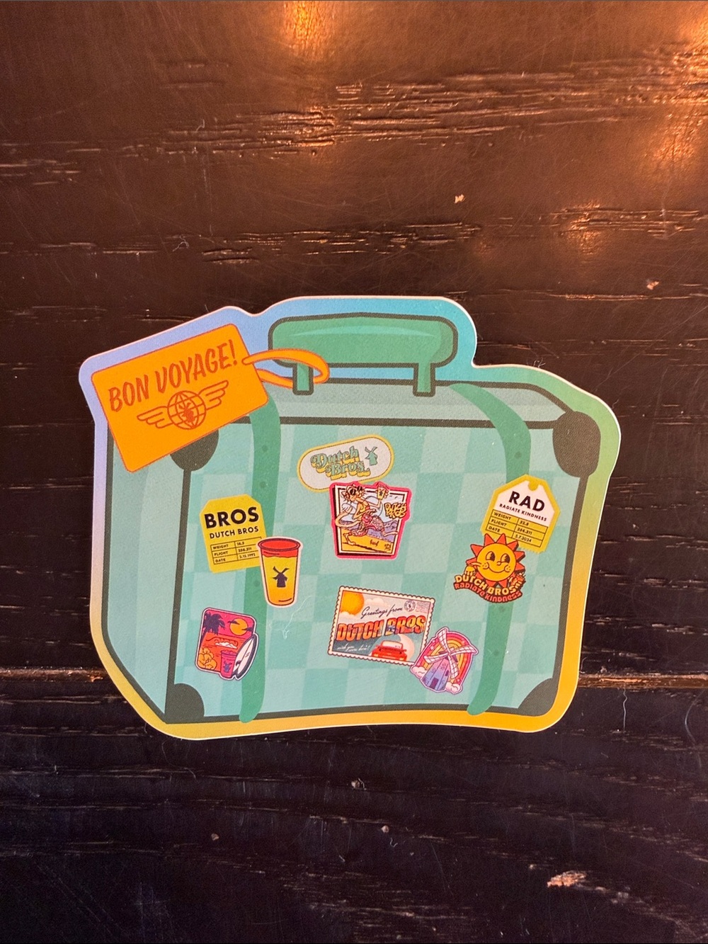 Dutch Bros Mint Green Travel Sticker — Bon Voyage Suitcase Design